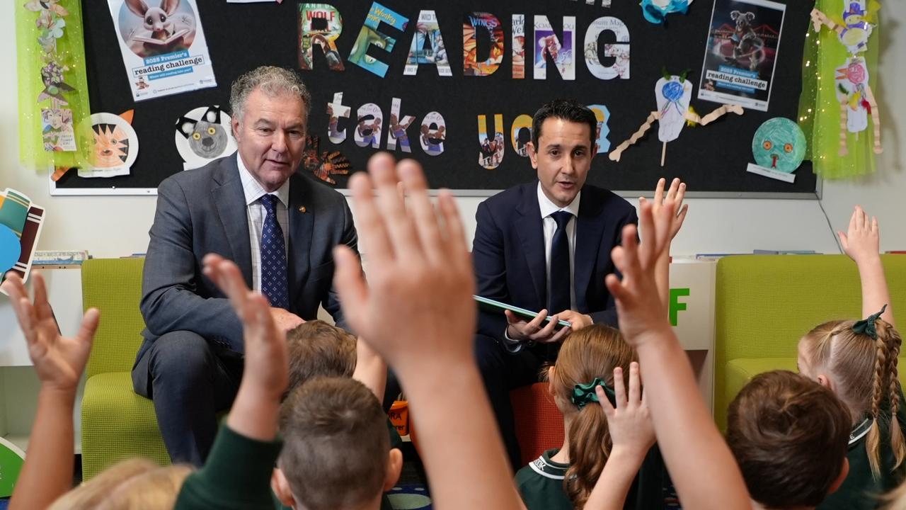 Premier David Crisafulli and Minister for Education John-Paul Langbroek at Carbrook State School.