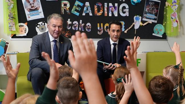 Premier David Crisafulli and Minister for Education John-Paul Langbroek at Carbrook State School.
