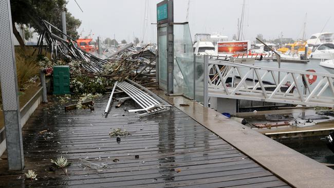 The storm causes damage at the Parks Victoria office in Queenscliff. Picture: Mike Dugdale