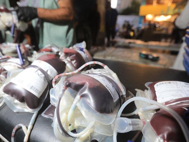 Medics collect blood donations in Beirut's southern suburbs. Picture: AFP