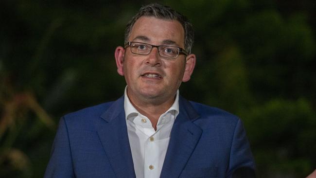 Premier Daniel Andrews announces the new restrictions on Wednesday night. Picture: Wayne Taylor