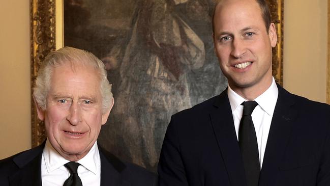 LONDON, ENGLAND - OCTOBER 01: (EDITORIAL USE ONLY) Camilla, Queen Consort, King Charles III, Prince William, Prince of Wales and Catherine, Princess of Wales pose for a photo ahead of their Majesties the King and the Queen ConsortÃ¢â¬â¢s reception for Heads of State and Official Overseas Guests at Buckingham Palace on September 18, 2022 in London, England. (Photo by Chris Jackson/Getty Images)