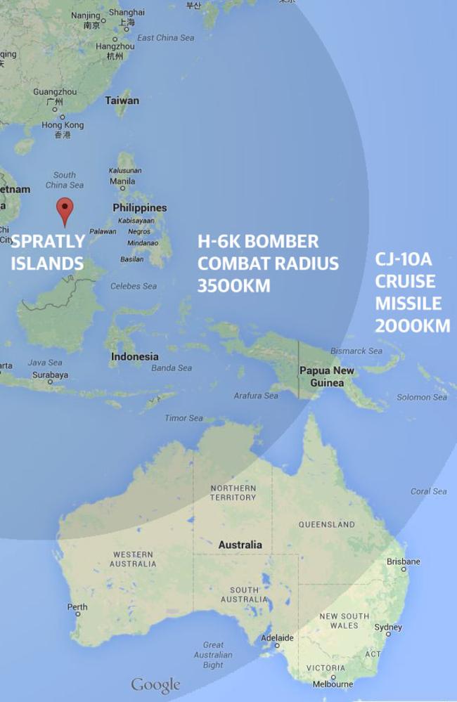 Extended range ... The reach of China’s H-6K strategic bomber will extend over much of Australia.