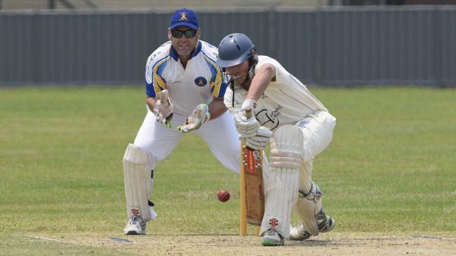 Captain Ben McMahon in action between Sawtell and Harwood in their top of the table North Coast Cricket Council Premier League clash.