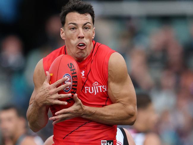 Dylan Shiel is pushing to return to Essendon’s senior team. Picture: Sarah Reed/AFL Photos via Getty Images