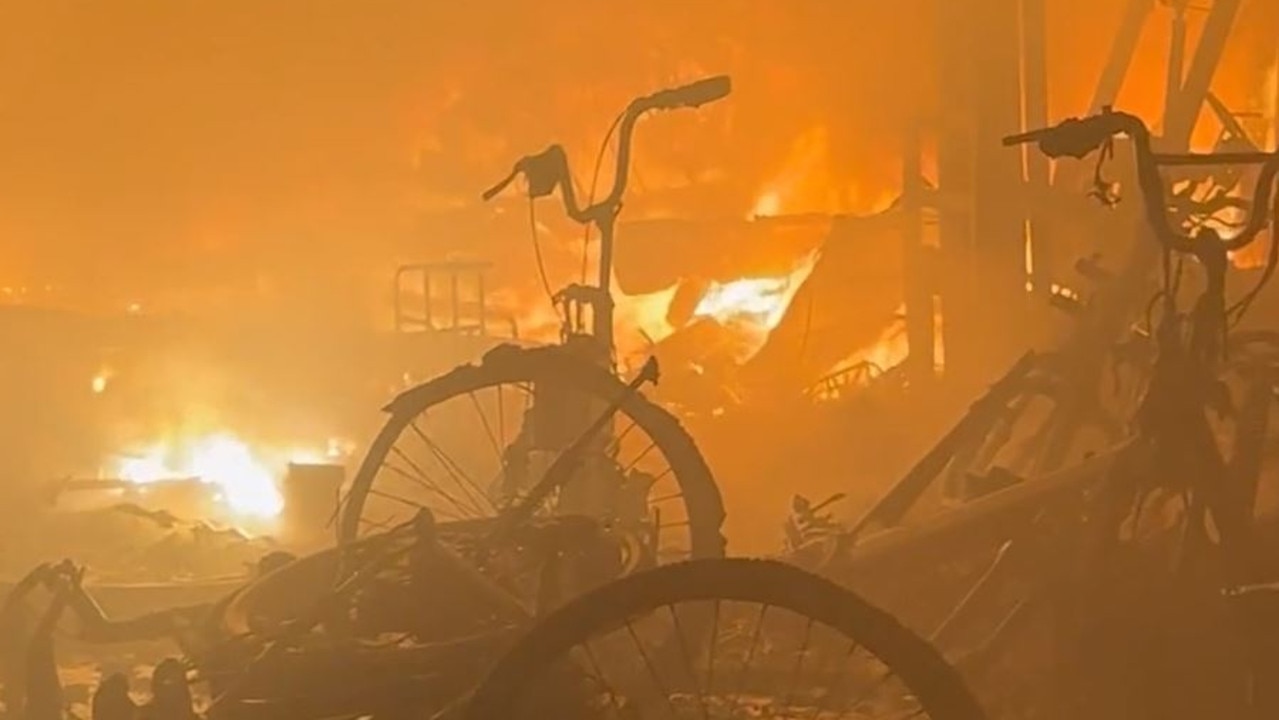 Burned-out e-bikes inside the wrecked warehouse. Picture: Fire NSW