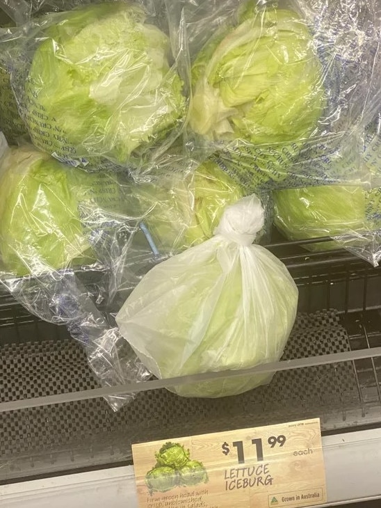 Iceberg lettuce will set you back $11.99 – if you can even find them. Picture: Reddit