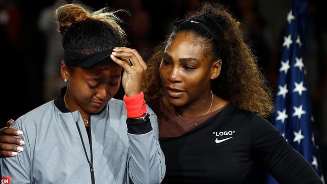 Naomi Osaka has revealed Serena Williams’ comforting words to her at the tense ceremony. Picture: Julian Finney/Getty Images/AFP