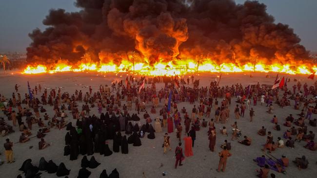 The battle of Karbala is re-enacted during commemoration of the martyrdom of Prophet Muhammad’s grandson Imam Hussain and his 72 loyal companions, who were killed in the battle, in Suq al-Shuyukh district of Dhi Qar, Iraq. Picture: Haidar Mohammed Ali/Anadolu Agency via Getty Images