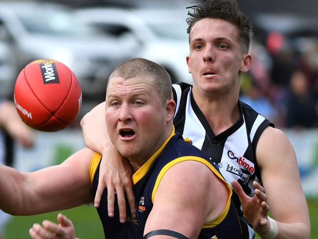 Nick Grigg bagged seven goals in Rupertswood’s grand final triumph. Picture: James Ross