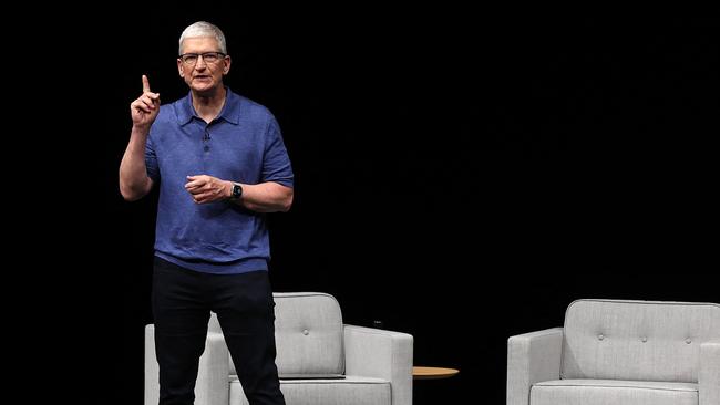 Apple CEO Tim Cook delivers remarks at the start of the Apple Worldwide Developers Conference (WWDC) on June 10, 2024. (Photo by JUSTIN SULLIVAN / GETTY IMAGES NORTH AMERICA / Getty Images via AFP)