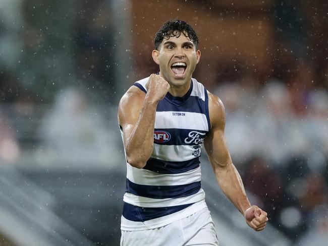 Tyson Stengle is one of the Cats’ next generation who stood up in Brisbane. Picture: Russell Freeman/AFL Photos via Getty Images.