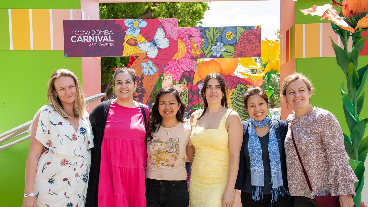 Heather Miller (left) with Antonia Ostbye, Minh Wills, Courtney Cornish, Marlene Darmawan and Samantha Lumsden. Toowoomba Carnival of Flowers Festival of Food and Wine. Saturday September 14th, 2024. Picture: Bev Lacey