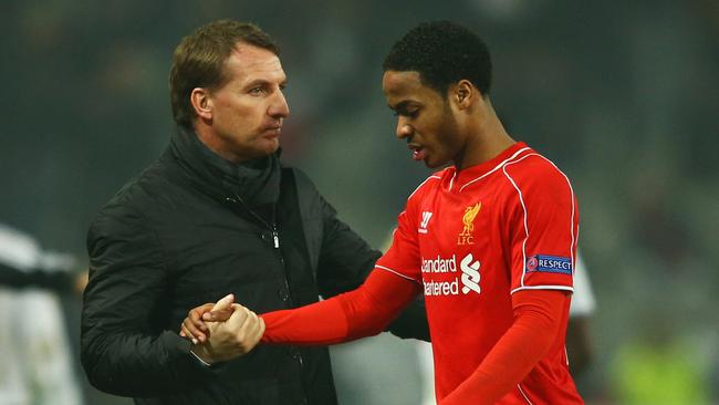 ISTANBUL, TURKEY - FEBRUARY 26: Brendan Rodgers manager of Liverpool shakes hands with Raheem Sterling of Liverpool after defeat in a penalty shoot out during the UEFA Europa League Round of 32 second leg match between Besiktas JK and Liverpool FC on February 26, 2015 in Istanbul, Turkey. (Photo by Richard Heathcote/Getty Images)