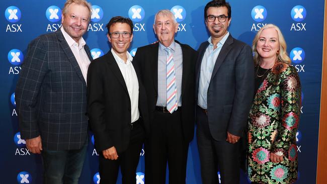 Richard White of WiseTech Global, Afterpay’s Anthony Eisen, Chris Vonwiller of Appen, Altium’s Aram Mirkazemi and Kirsty Godfrey-Billy from Xero at the ASX New Technology Index Launch. Picture: John Feder/The Australian.