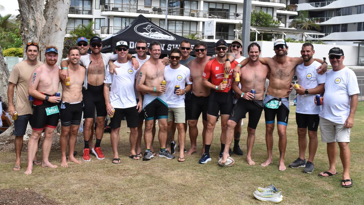 Plenty of mates and competitors out in force representing 'The Fourth Annual Lukey Blue Triathlon' at the 2023 Mooloolaba Triathlon.