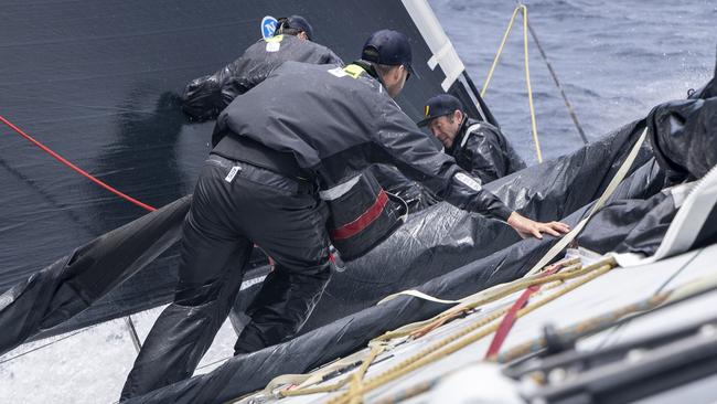 Racing aboard the Sydney to Hobart line honours contender Master Lock Comanche. Picture: Andrea Francolini