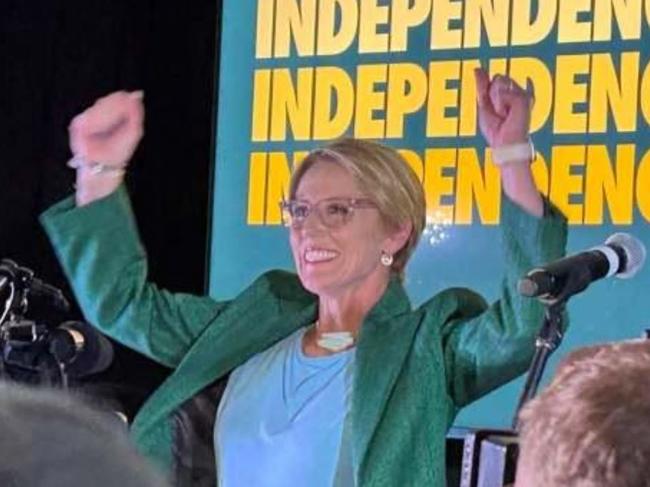 Zoe Daniel celebrated what she thought was a victory on election night. Picture: Instagram/anneriggsart