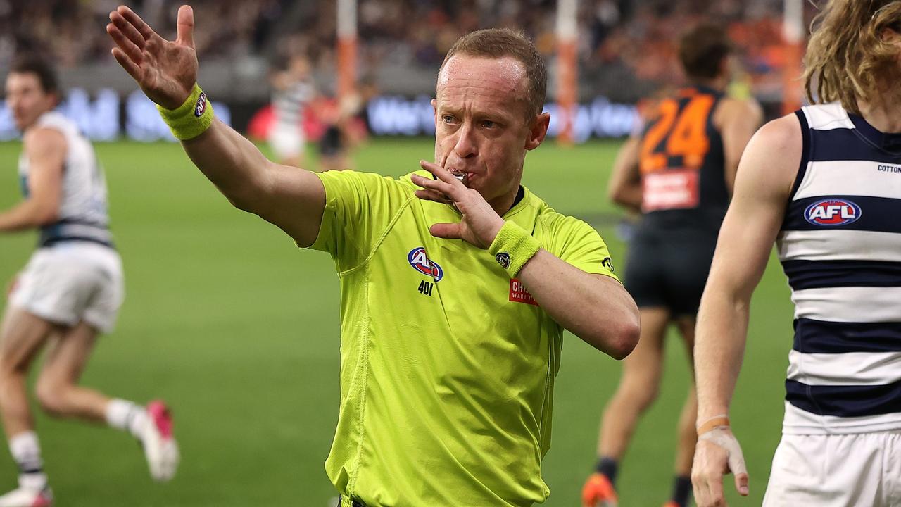 Umpire Ray Chamberlain has been dropped after his performance in Geelong’s semi final win over GWS. Picture: Getty Images