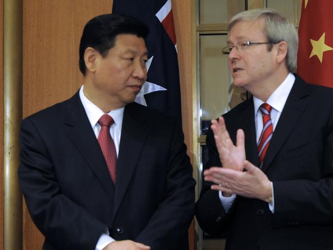 Kevin Rudd speaks to Xi Jinping in 2010, after the then-prime minister began to notice worry signs coming out of China. Picture: AAP