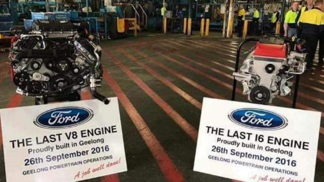 Photos of the last six-cylinder engine and last V8 engine made in Geelong have appeared on social media ahead of the closure of the car assembly line next week. Picture: Supplied.