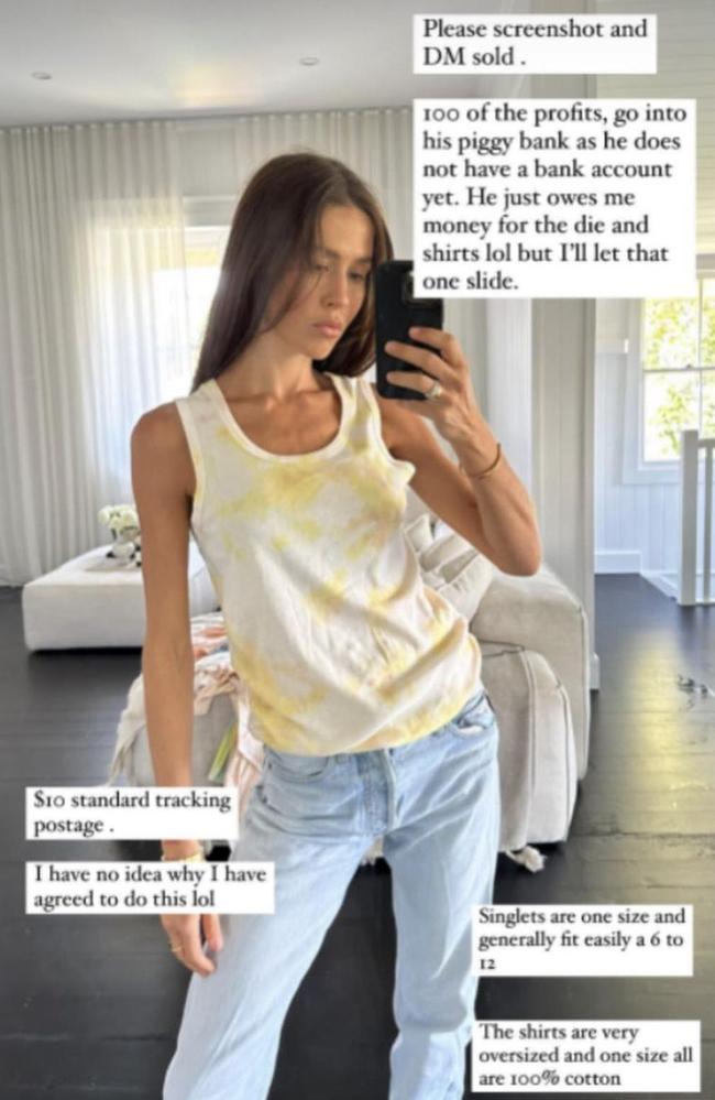 The Byron Bay influencer was selling the tie-dye shirts on her social media account. Picture: Instagram/RubyTuesdayMatthews