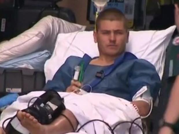 Ballina surfer Jack Frost recounted his shark attack victim after being bitten at Gnarabup Beach in Western Australia. Picture: 9 News