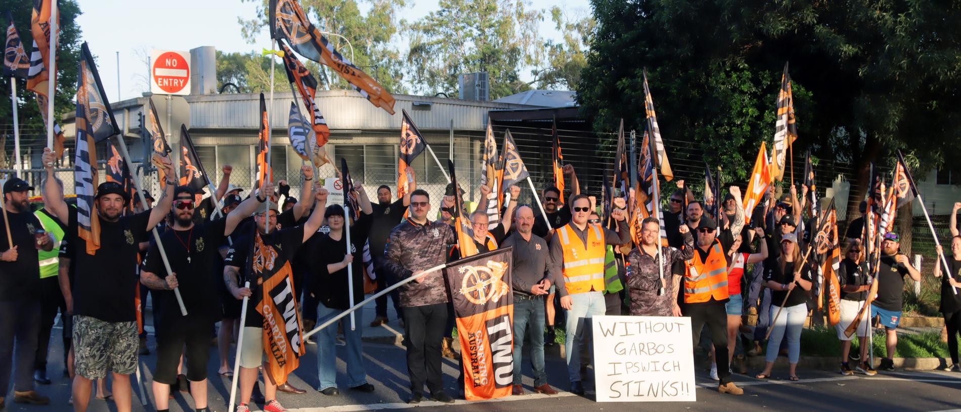 Striking Ipswich City Council workers. Picture: TWU