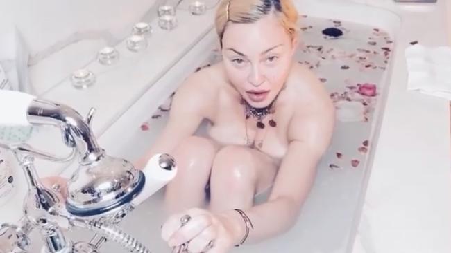 Madonna schooling us on the pandemic from her bath. Picture: Instagram