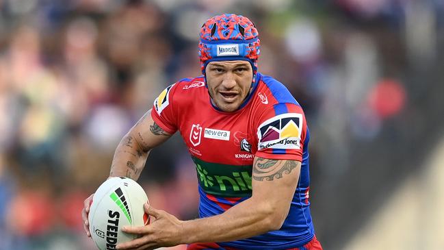 Kalyn Ponga takes on the Manly defence. Picture: NRL Imagery