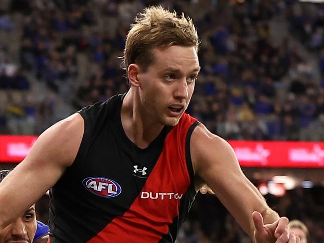 PERTH, AUSTRALIA - MAY 04: Darcy Parish of the Bombers in action during the round eight AFL match between West Coast Eagles and Essendon Bombers at Optus Stadium, on May 04, 2024, in Perth, Australia. (Photo by Paul Kane/Getty Images)