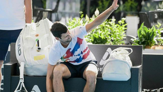 Novak Djokovic acknowledges the support from Serbian fans. Picture: AFP