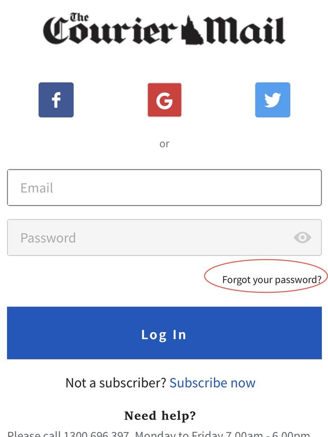 How to reset your password on The Courier Mail website.