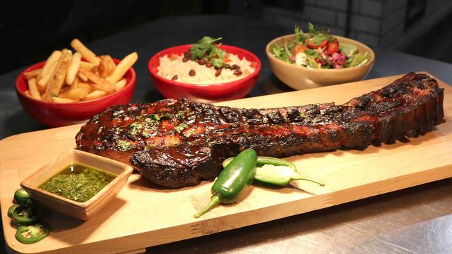 The massive Tomahawk Rib Eye Special at Pablo’s Cantina y Cerveza at Parramatta Leagues club.