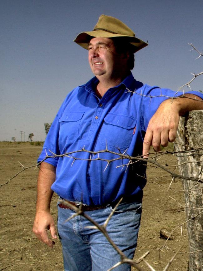 Ron Greentree on his farm at Rowena near Moree in 2002. Picture: File (Chris Pavlich).