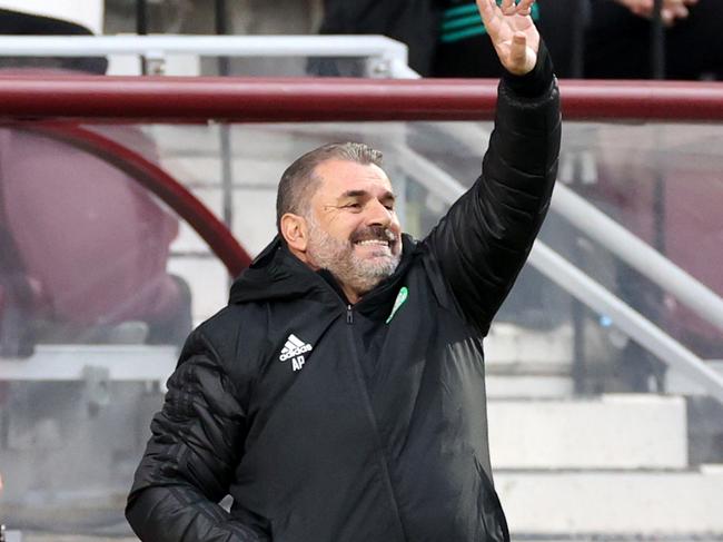 EDINBURGH, SCOTLAND - JULY 31: Ange Postecoglou, Head Coach of Celtic reacts during the Ladbrokes Scottish Premiership match between Heart of Midlothian and Celtic at Tynecastle Park on July 31, 2021 in Edinburgh, Scotland. (Photo by Steve  Welsh/Getty Images)