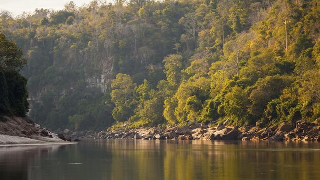 In this photo supplied by World Wildlife Fund and taken Aug, 2016, Stiegler's Gorge is shown in Tanzania's Selous wildlife reserve, which is described by the United Nations as one of Africa's biggest remaining wilderness areas. The Tanzanian government wants to build a hydropower dam in the gorge; conservationists say the project could cause serious damage to the protected area and jeopardize the livelihoods of people who rely on fishing there. (Greg Armfield, WWF).