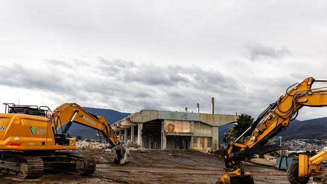 The partly demolished stand at Hobart Showgrounds as the site is prepared for a new development. Picture: Linda Higginson