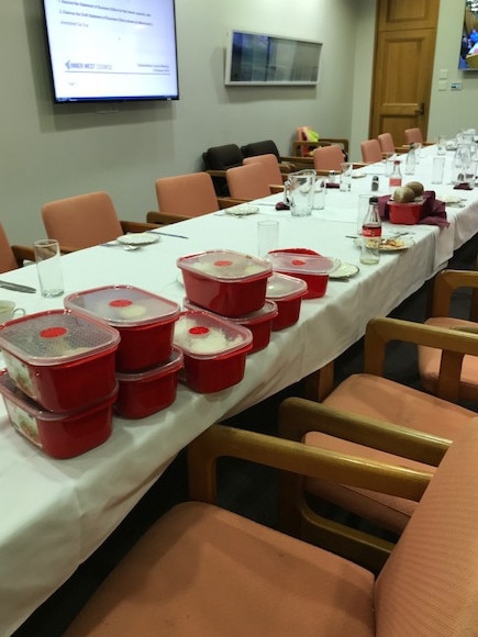 Inner West Council gives councillors reusable containers to take home excess food after meetings. 