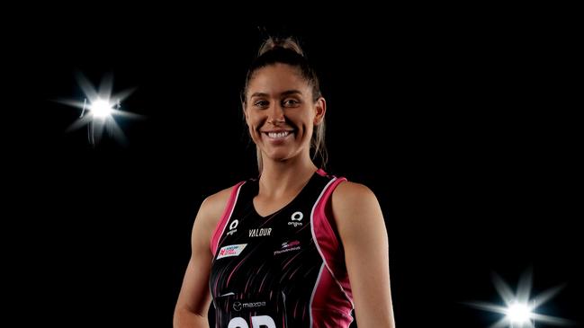 GOLD COAST, AUSTRALIA - FEBRUARY 23:  Matilda Garrett poses during the Thunderbirds Super Netball 2023 headshots session at the Gold Coast Leisure Centre on February 23, 2023 in Gold Coast, Australia. (Photo by Matt King/Getty Images for Netball Australia