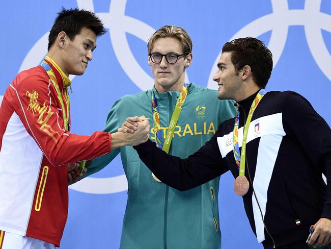 Australia’s Mack Horton said of Yang (left) at the Rio Olympics that he “didn’t have time or respect for drug cheats”, referring to the Chinese swimmer. Picture: AFP