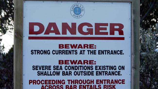 A danger sign at McLoughlin's Beach.