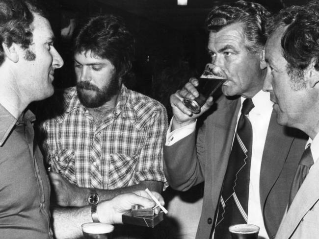 Bob Hawke and others during the federal election campaign, 1977. Picture: Supplied