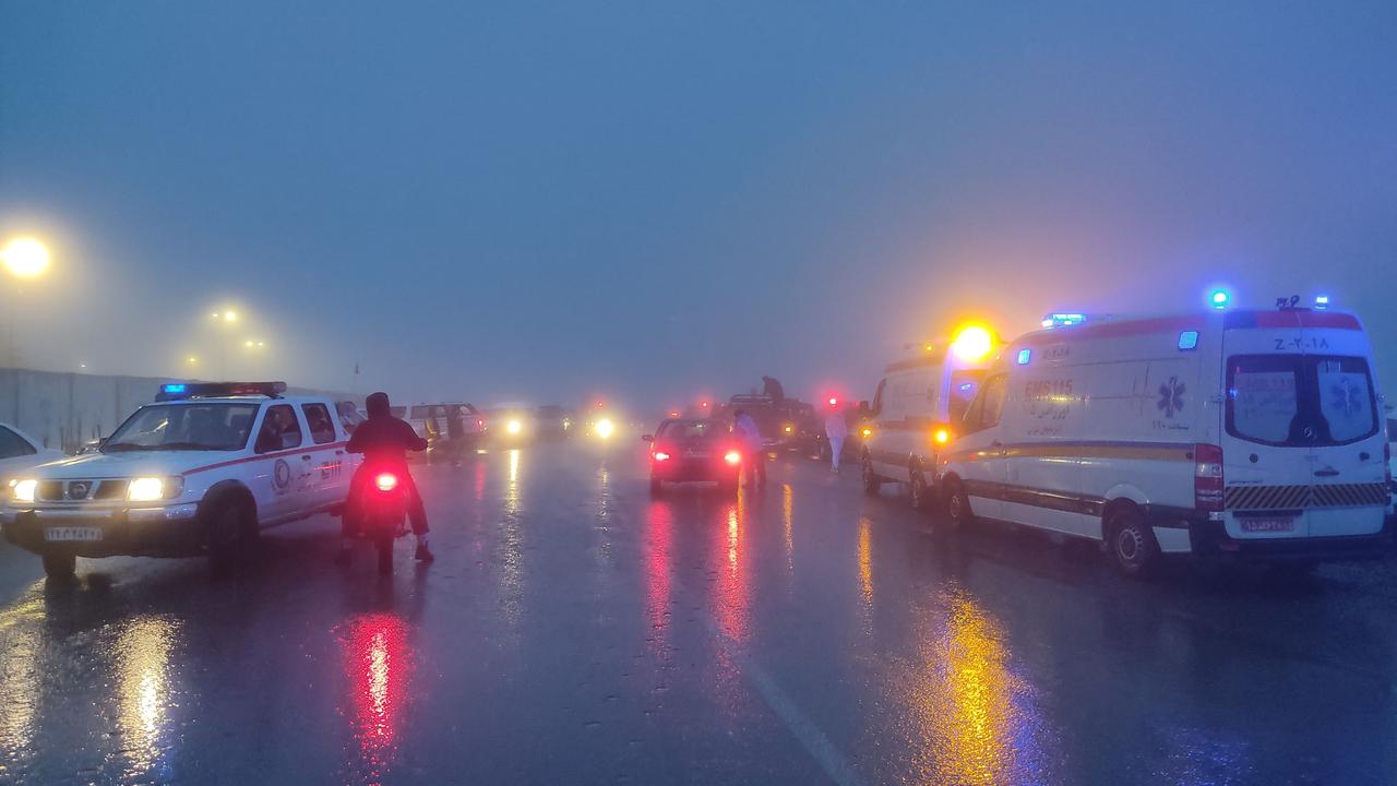 Emergency crews in the Jolfa region East Azerbaijan following news of the possible crash. Picture: Azin Haghighi/MojNews/AFP