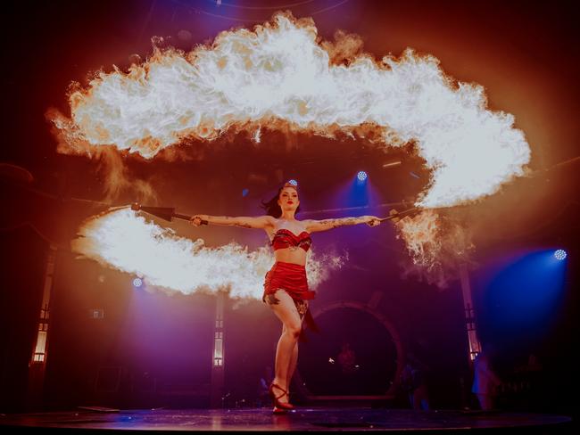 Fire-eater performs in cabaret-circus show Limbo at the Adelaide Fringe, Feb 2025picture; Georgia Moloney