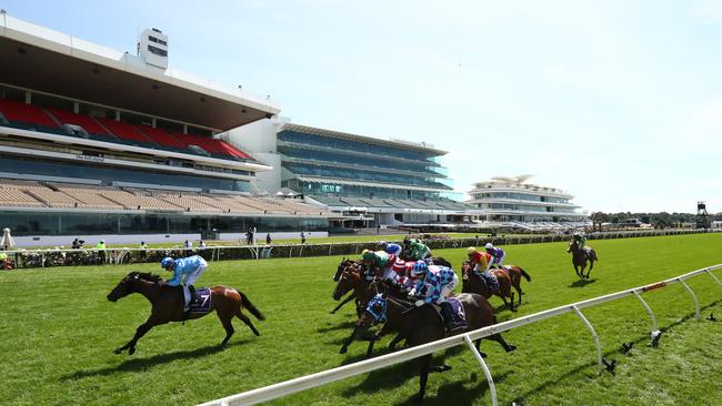 Declan Bates on No Restriction wins race two in front of empty stands. Picture: Getty