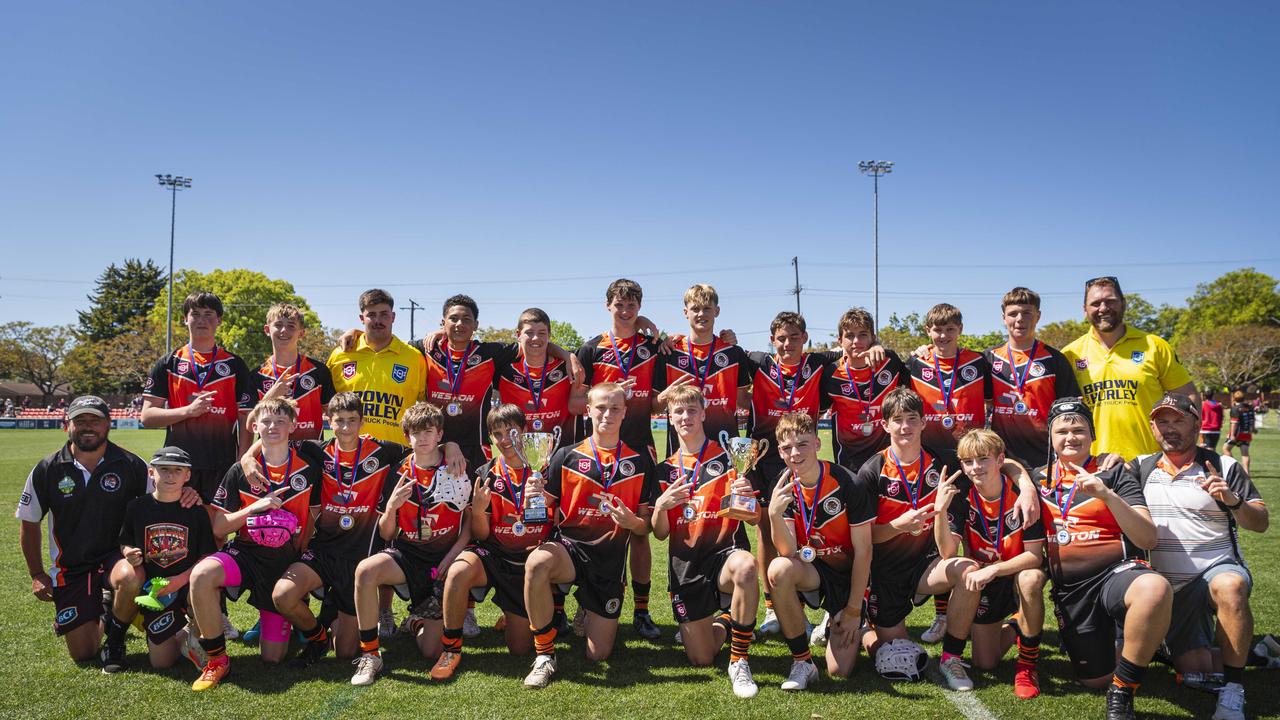 Southern Suburbs are Toowoomba Junior Rugby League U14 Premiers after defeating Dalby in the grand final at Toowoomba Sports Ground. Picture: Kevin Farmer