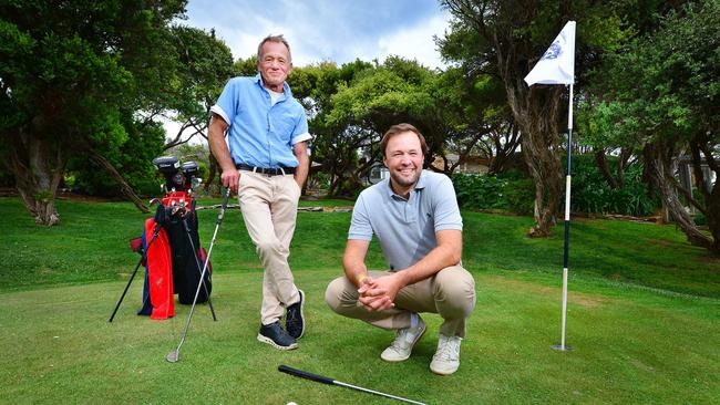 Bruce Burns with son Matthew at golf course they built at his former Rye home. Picture: Nicki Connolly