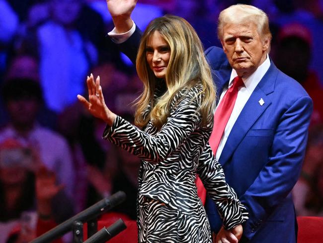 Donald Trump and his wife former US First Lady Melania Trump wave at Madison Square Garden. Picture: AFP