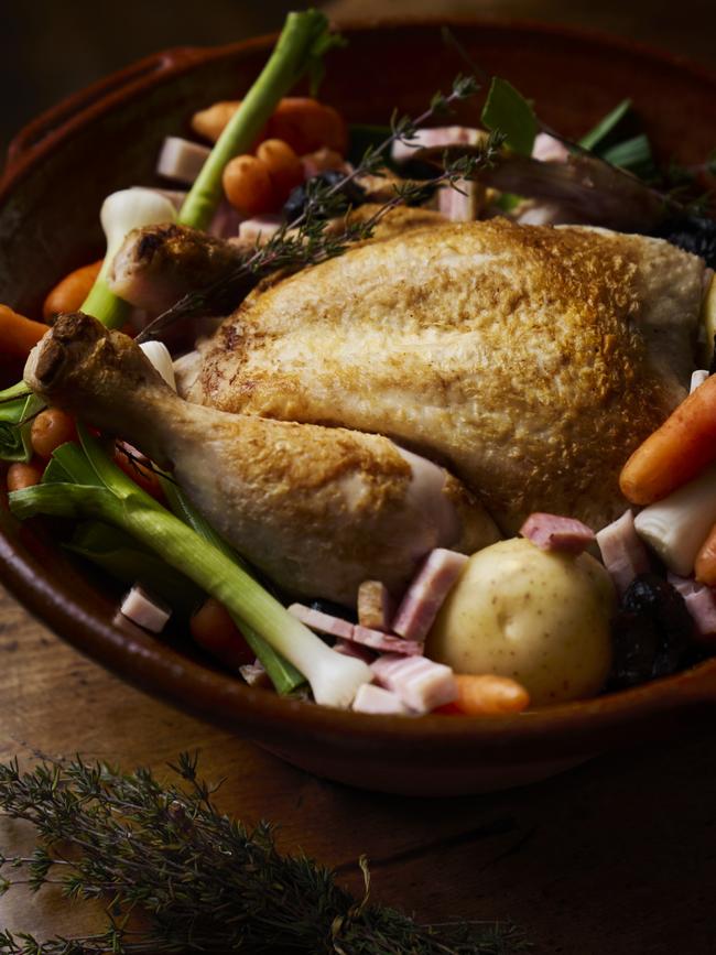 One-pot hero: chicken with all the good bits. Photography: Leon Schoots